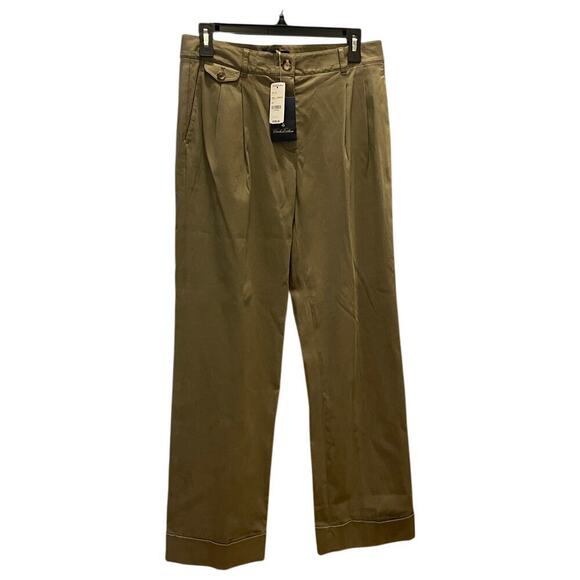 Brooks Brothers Wide-Leg Pleated Dress Trousers | Size 6, Olive/Tan, NWT $228 - Picture 1 of 9